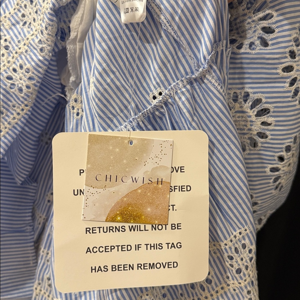 Blue Striped Eyelet Dress NWT - Picture 10 of 10